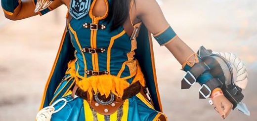 Photo of Necronomalex Cosplay in her Jagras armour, photo taken by Anstellos